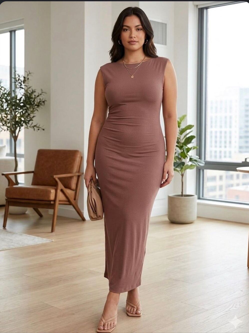 Tan open back Dress